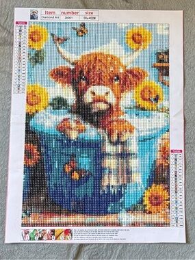 Finished Highlander Cow in Blue Tub Diamond Art Painting Wall Mosaic